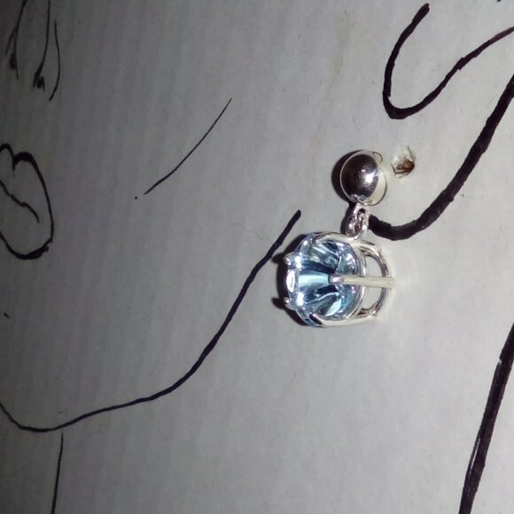 Stunning Flower Carved Natural Sky Topaz In Sterling Silver Stud Dangle Earrings - Picture 9 of 10